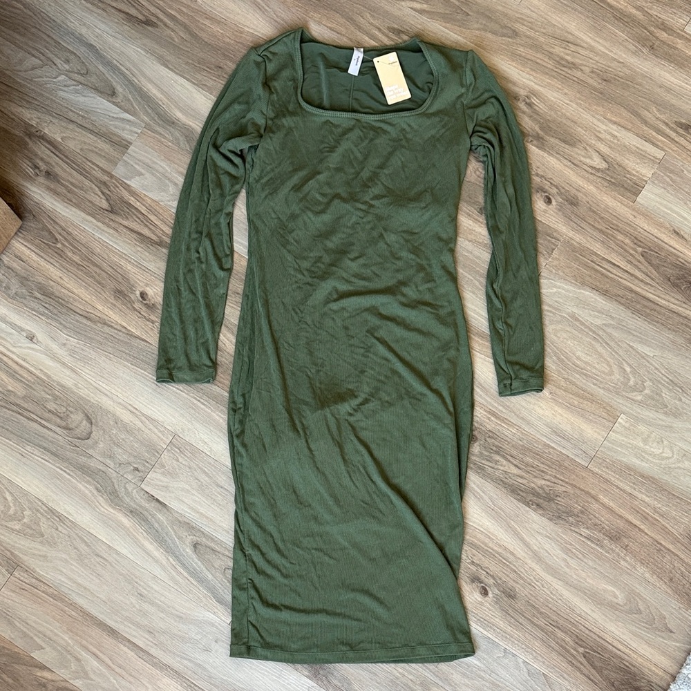 Popilush Women’s Square Neck Long Sleeve Maxi Built-in Shapewear Dress XL